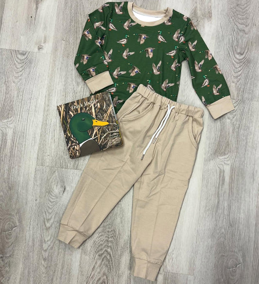 Duck shirt khaki pants design boy long sleeve outfit preorder