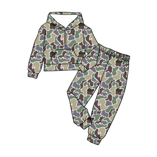 Green brown camo design boys long sleeve hoodie set outfit preorder