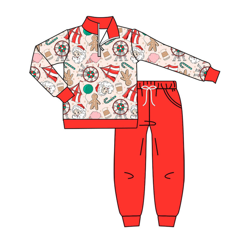 Christmas santa design kids long sleeve  outfit  preorder