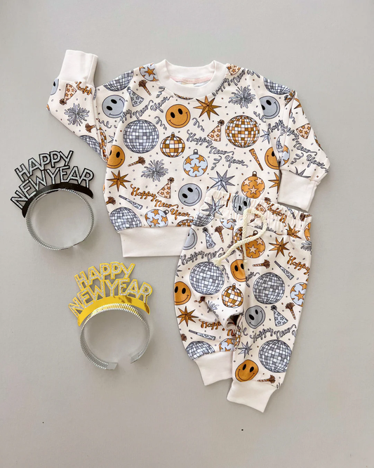 Happy New Year boys long sleeve top matching pants clothes preorder