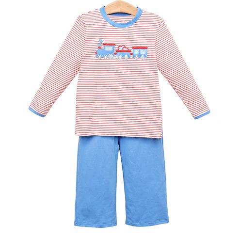 baby boy train design long sleeve outfit preorder