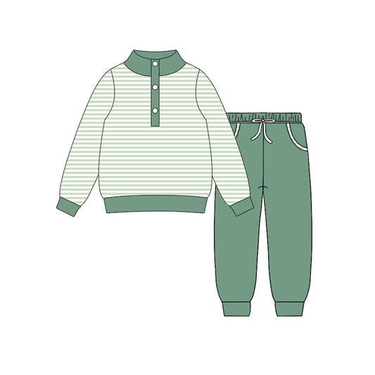 Green stripes top matching pants baby boy outfit preorder