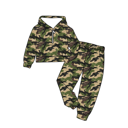 Green black camo long sleeve top matching pants baby boy outfit preorder