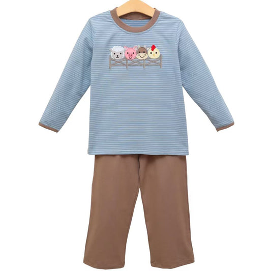 Farm animal long sleeve top matching pants baby boy outfit preorder