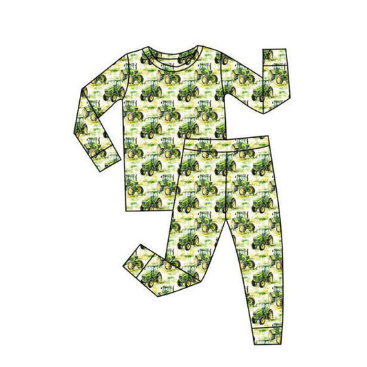 Farm tractory print long sleeve top matching pants baby boy pajama set preorder