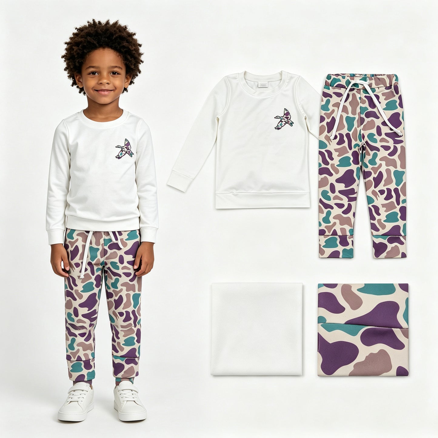 Camo duck shirt long sleeve top matching pants baby boy outfit