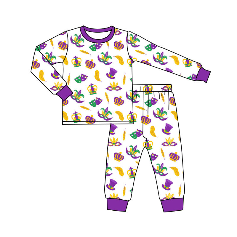 Mardi Gras mask baby boy long sleeve pajama set outfit preorder