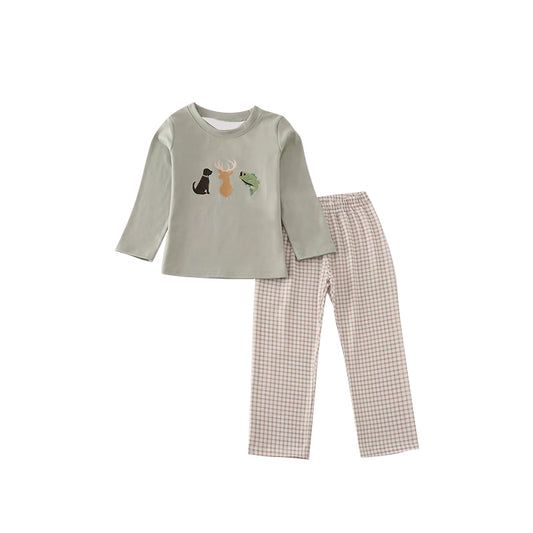 Deer fishing dog kids boy long sleeve pajama set preorder