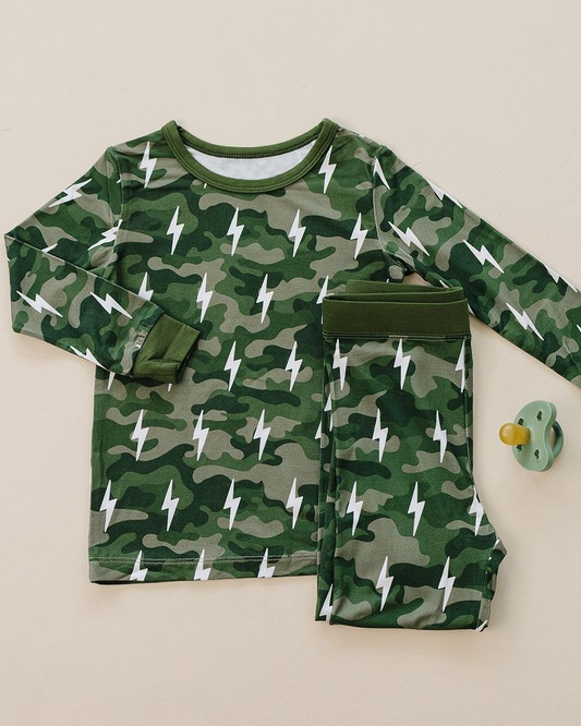 Green camo design kids boy long sleeve outfit preorder