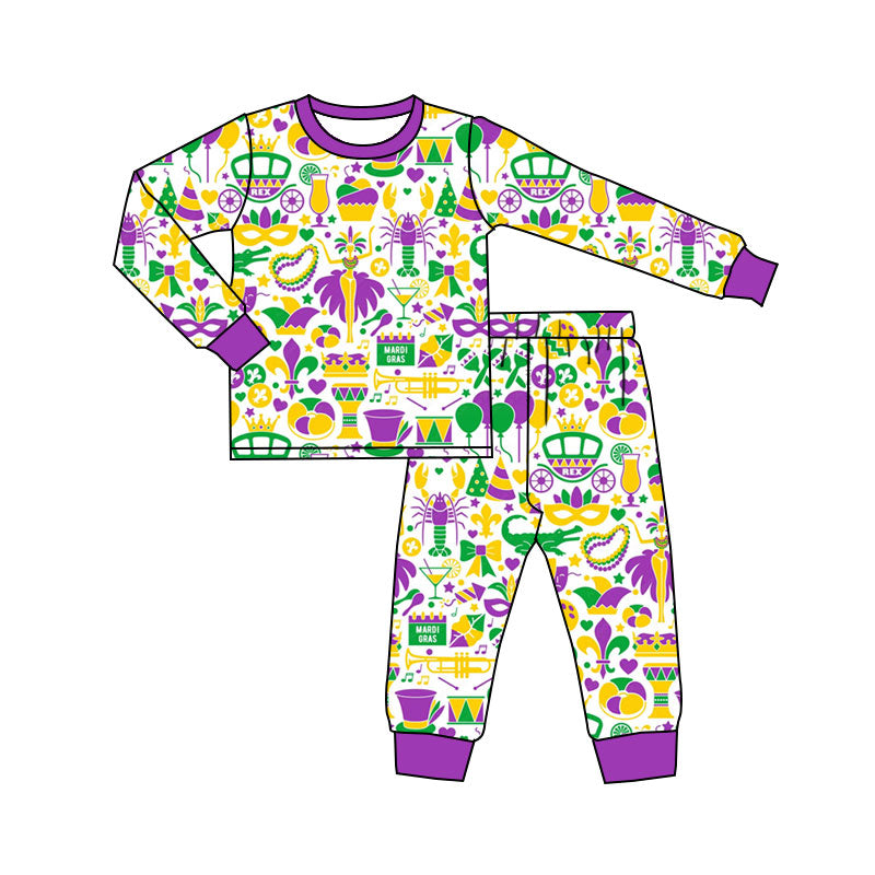 Mardi Gras design kids boys long sleeve outfit preorder
