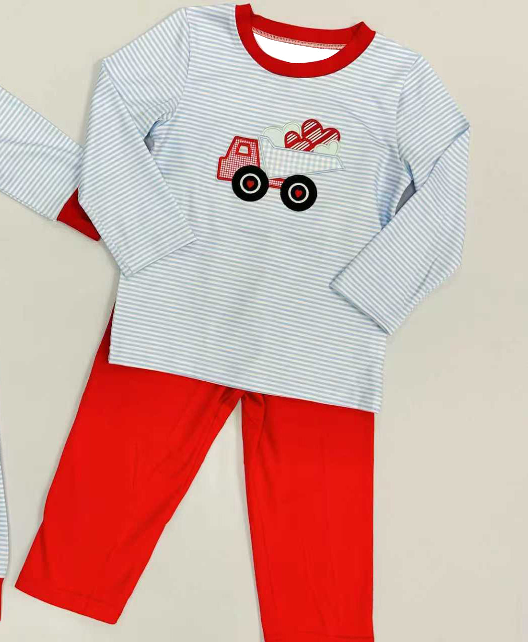 Valentines heart trucks design kids long sleeve outfit preorder