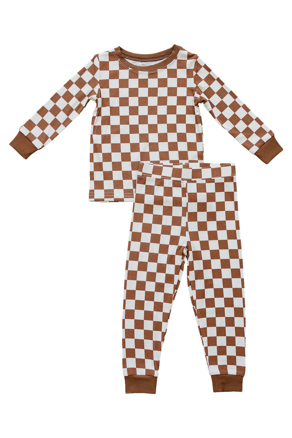 Brown checkered long sleeve top matching pants kids outfit preorder