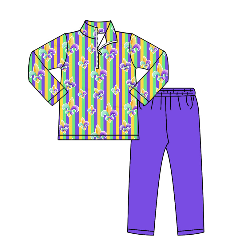Mardi Gras design kids boy long sleeve outfit preorder