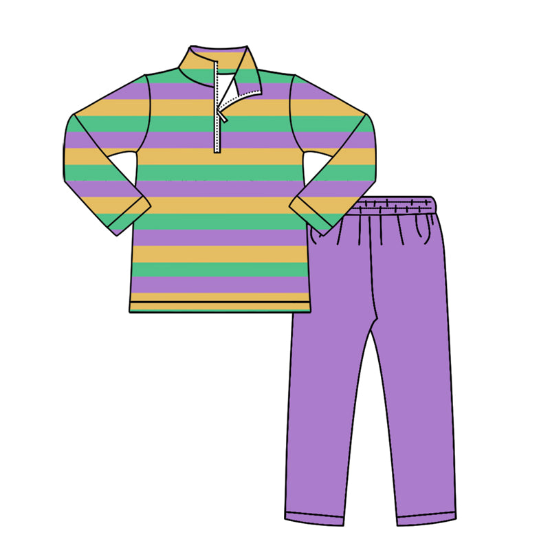 Mardi Gras design kids boy long sleeve outfit preorder