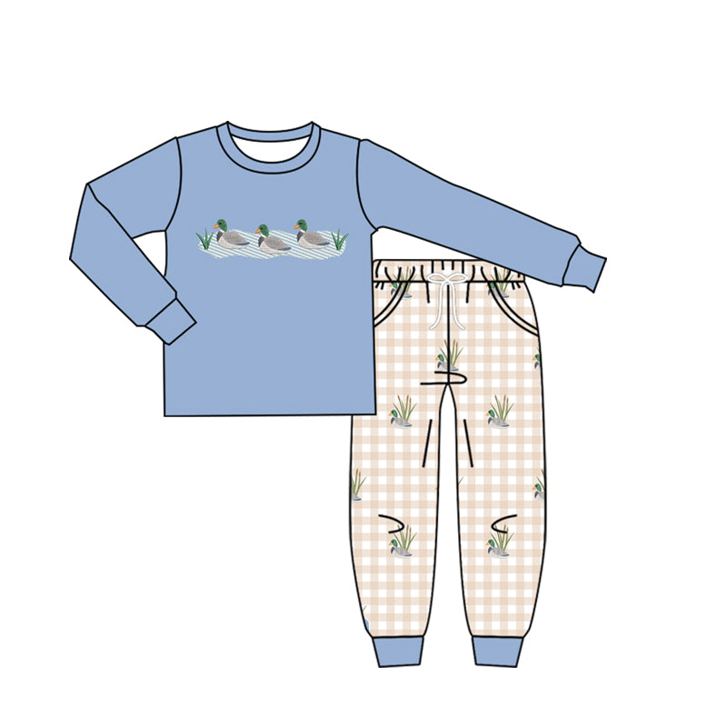 Duck long sleeve blue top matching pants boy outfit preorder