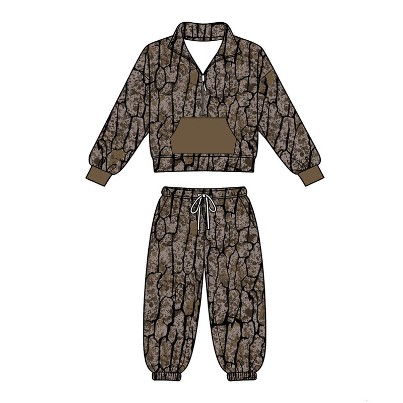 Camo print long sleeve pullover top matching pants boy outfit preorder