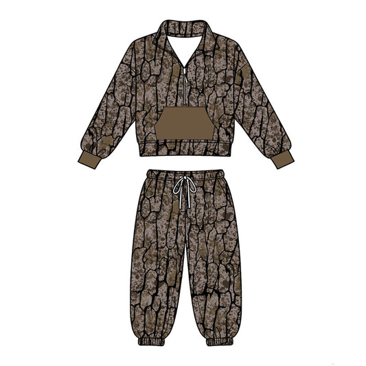 Camo print long sleeve pullover top matching pants boy outfit preorder