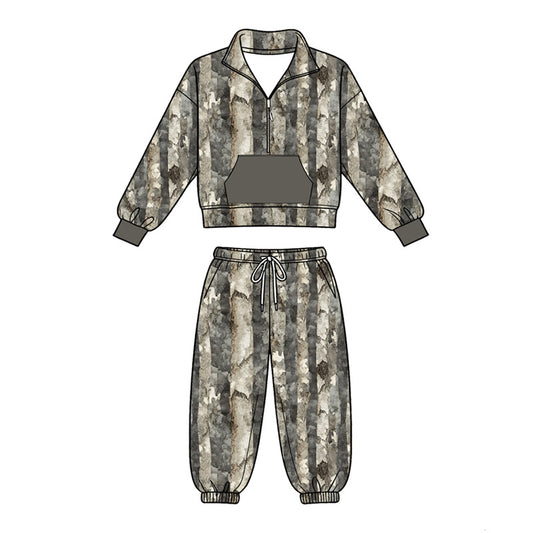 Camo print long sleeve pullover top matching pants boy outfit preorder