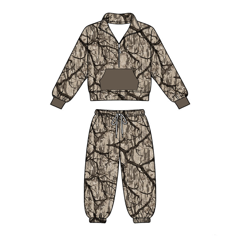 Camo print long sleeve pullover top matching pants boy outfit preorder