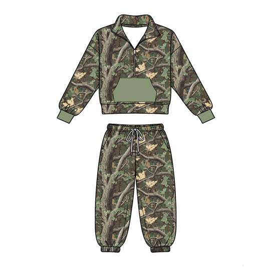 Camo print long sleeve pullover top matching pants boy outfit preorder