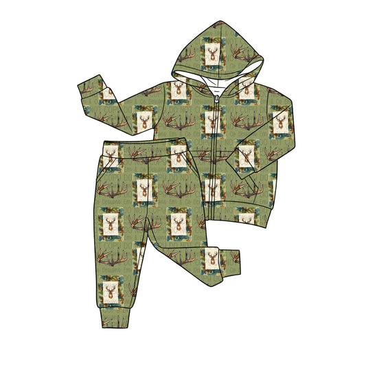 Deer print boys long sleeve hoodie set outfit preorder