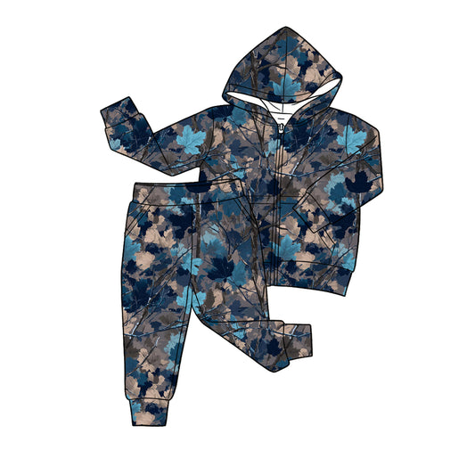 Leaves print boys long sleeve hoodie set outfit preorder
