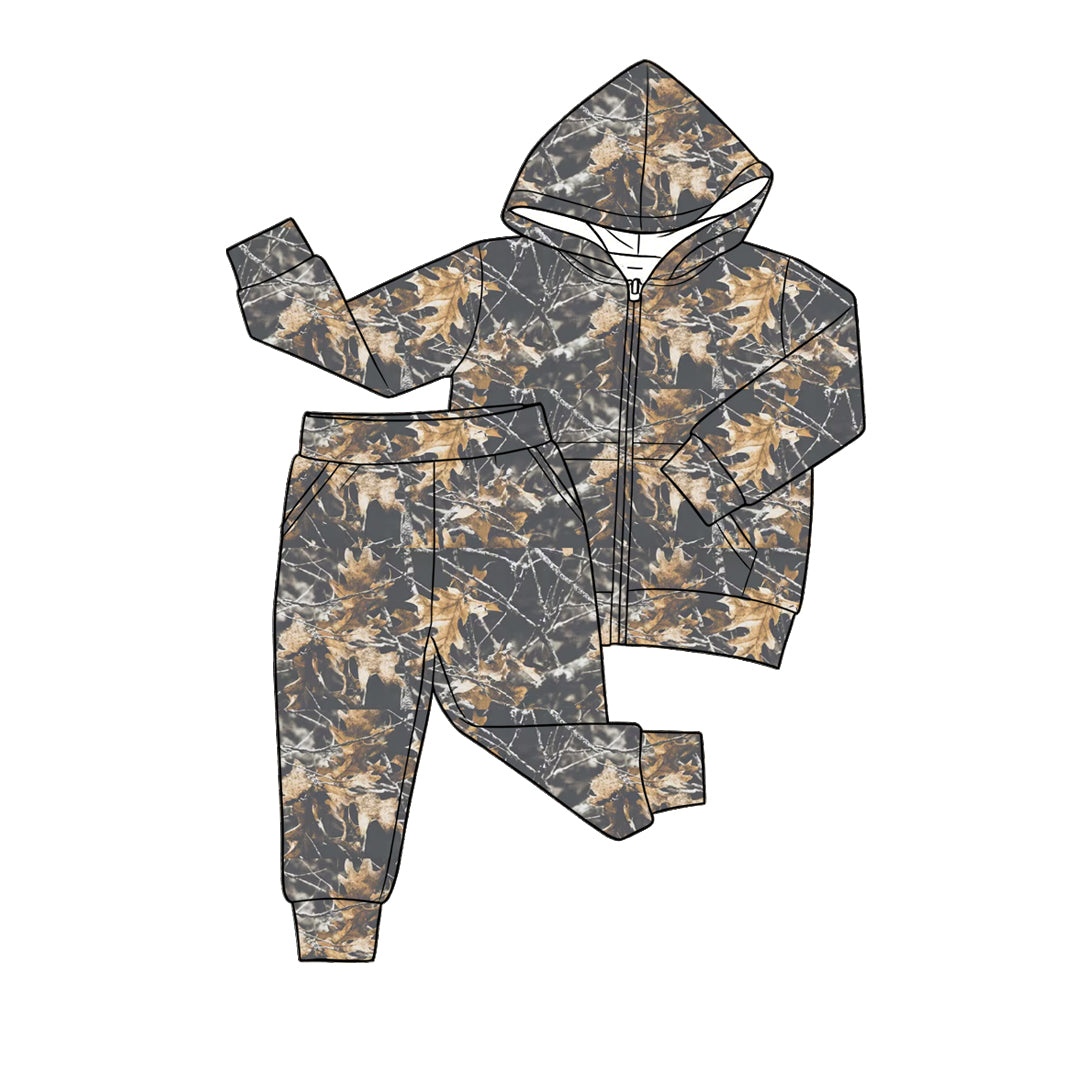 Leaves print boys long sleeve hoodie set outfit preorder