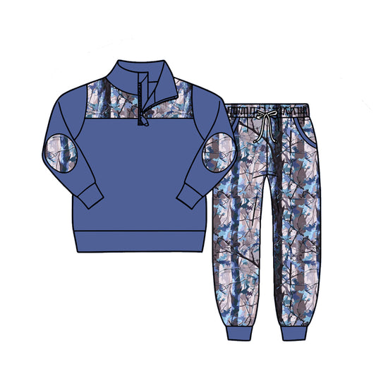 Blue long sleeve pullover matching pants boy spring fall outfit preorder