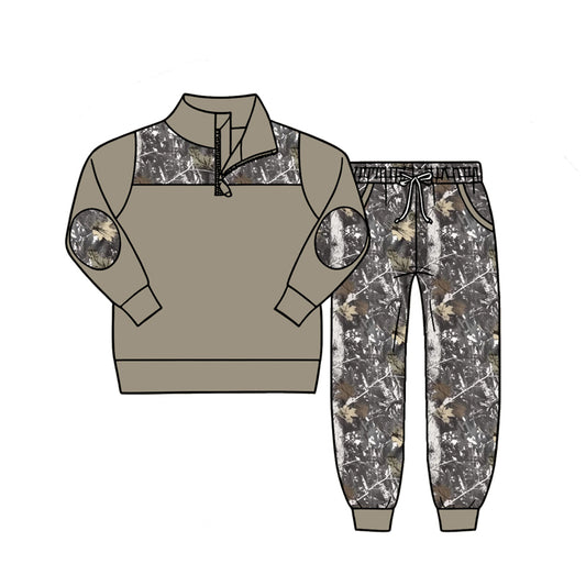 Grey long sleeve pullover matching pants boy spring fall outfit preorder