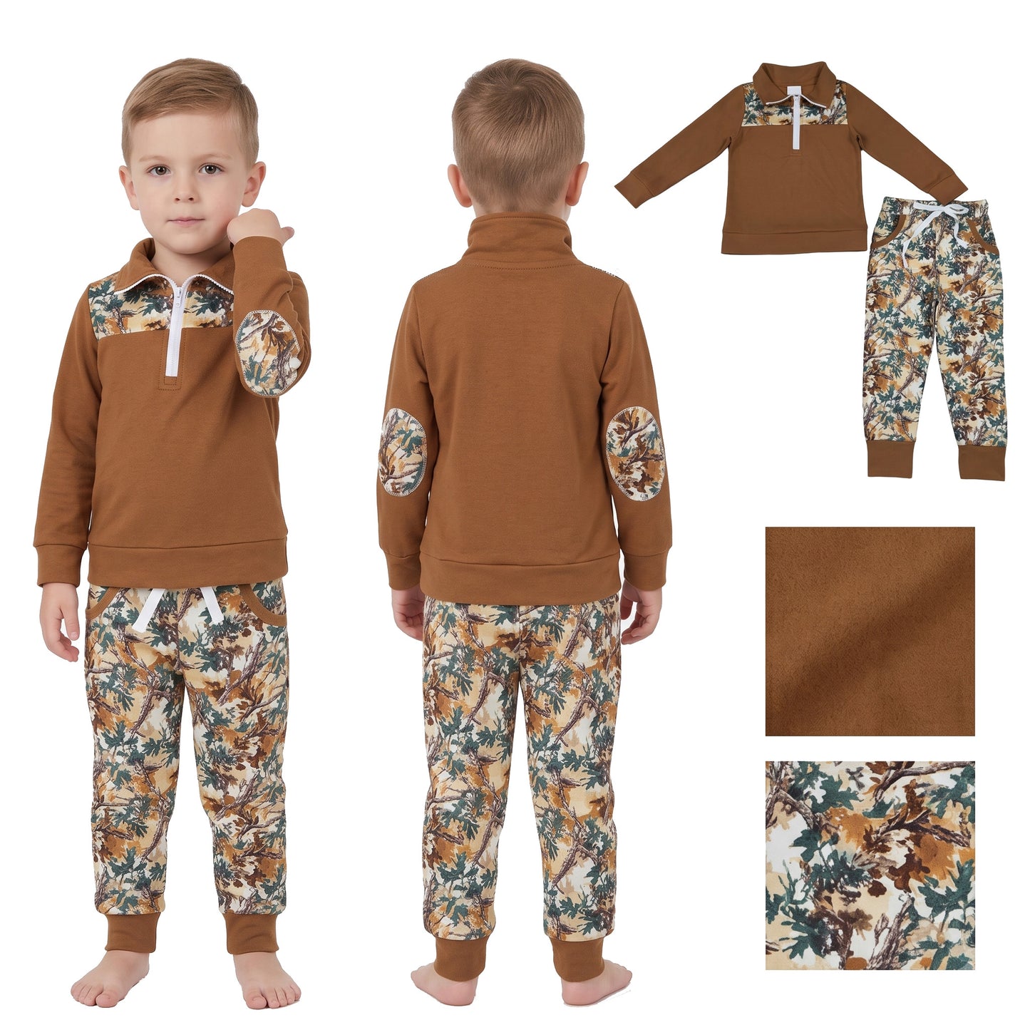 Brown long sleeve pullover matching pants boy spring fall outfit