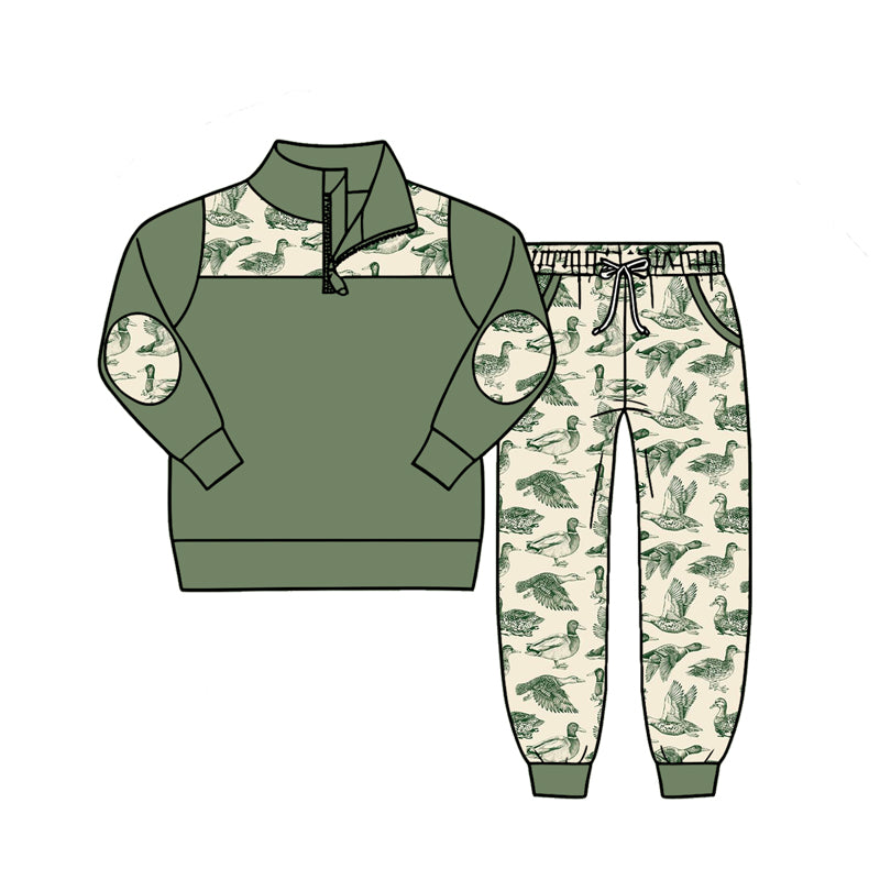 Green long sleeve pullover matching pants boy spring fall outfit preorder
