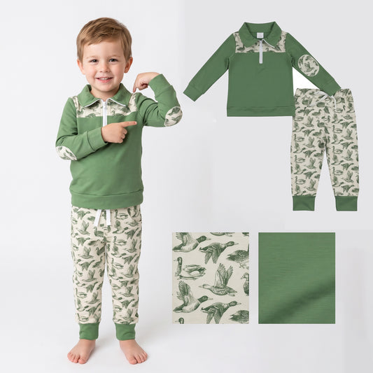 Green long sleeve pullover matching pants boy spring fall outfit
