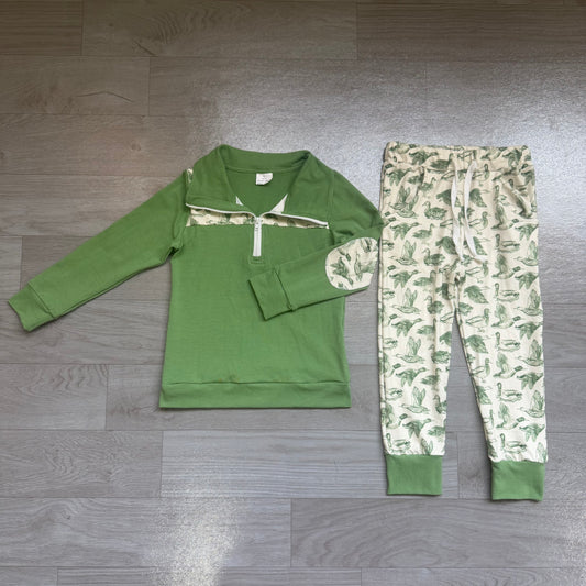 Green long sleeve pullover matching pants boy spring fall outfit preorder