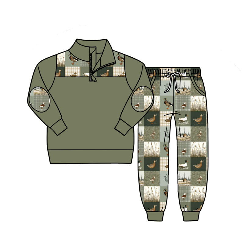 Green long sleeve pullover matching pants boy spring fall outfit preorder
