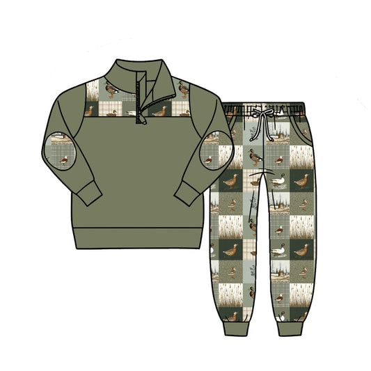 Green long sleeve pullover matching pants boy spring fall outfit preorder