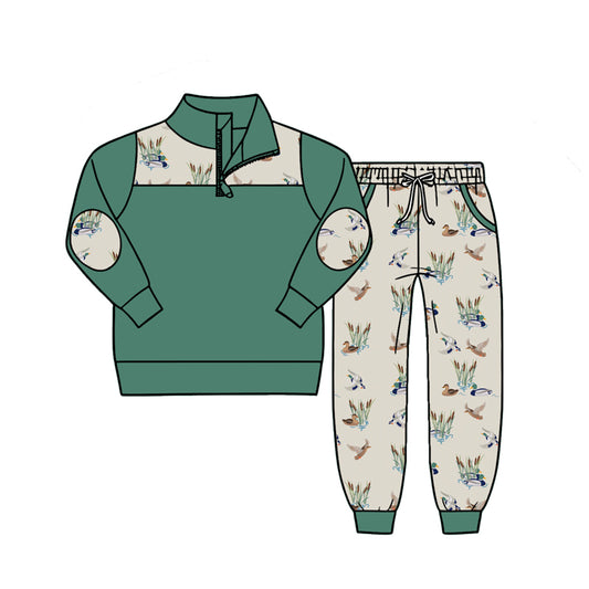 Green long sleeve pullover matching pants boy spring fall outfit preorder