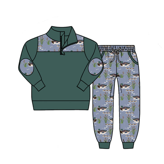 Green long sleeve pullover matching pants boy spring fall outfit preorder