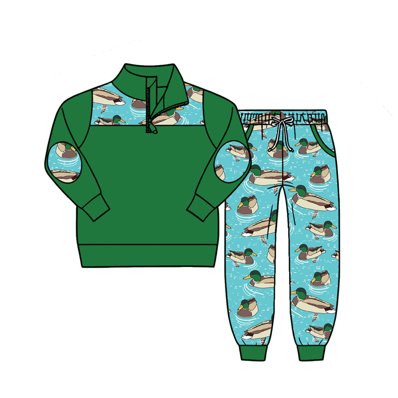 Green long sleeve pullover matching pants boy spring fall outfit preorder