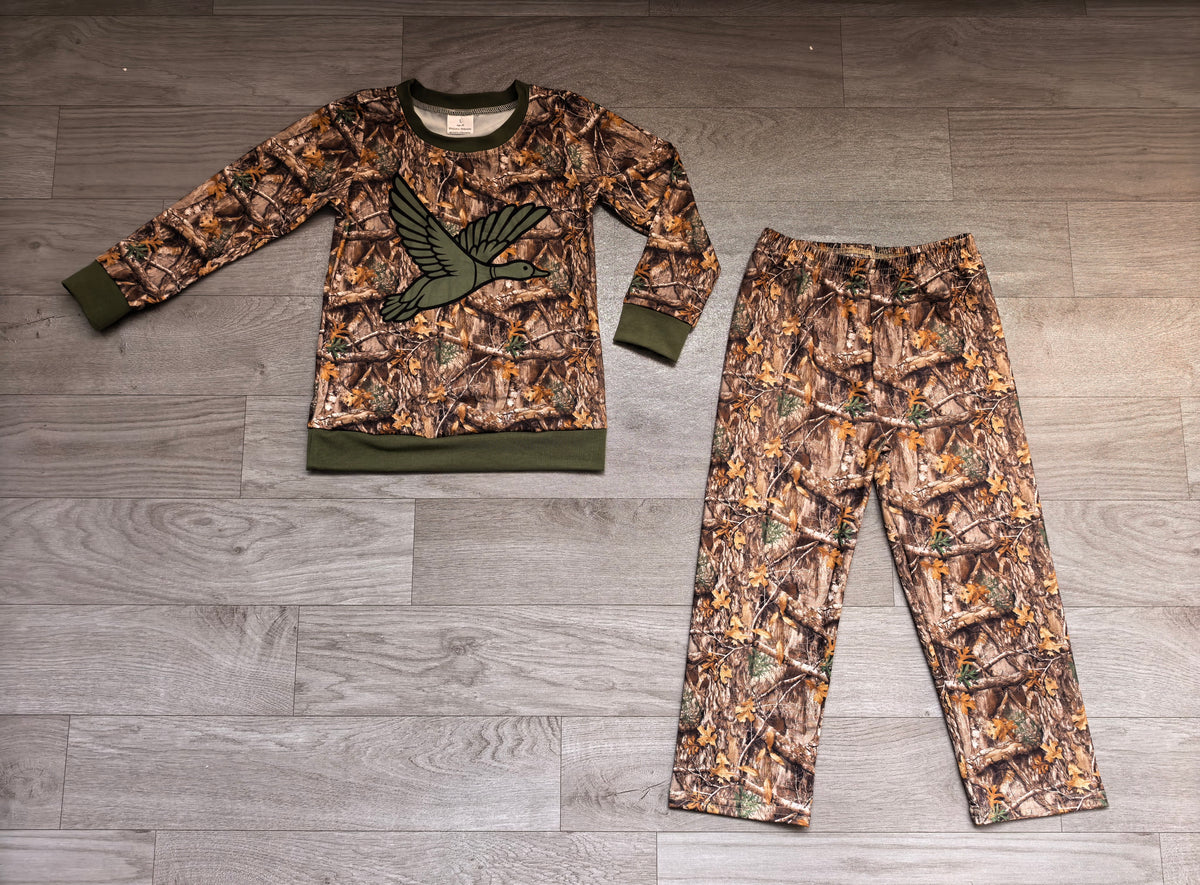 Boy long sleeve duck camo top matching pants boy spring fall outfit preorder