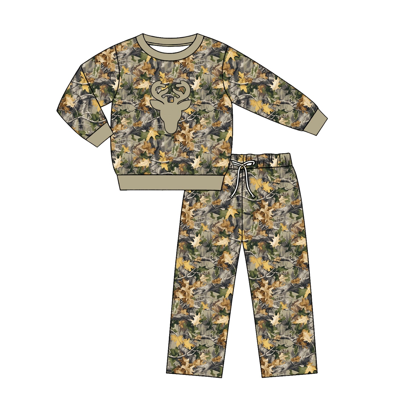 Boy long sleeve deer camo top matching pants boy spring fall outfit preorder