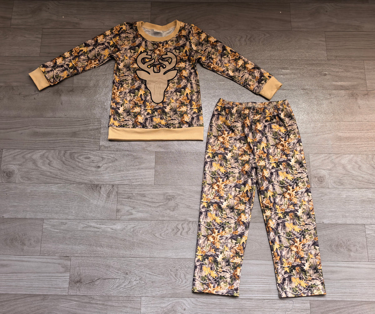 Boy long sleeve deer camo top matching pants boy spring fall outfit preorder