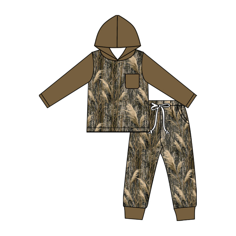 bulrush print boys long sleeve hoodie set outfit preorder