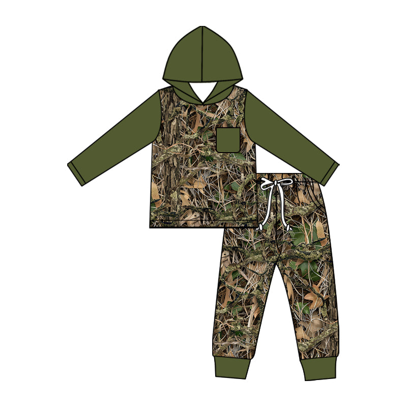 bulrush print boys long sleeve hoodie set outfit preorder