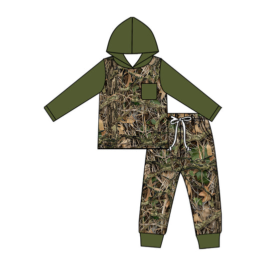 bulrush print boys long sleeve hoodie set outfit preorder