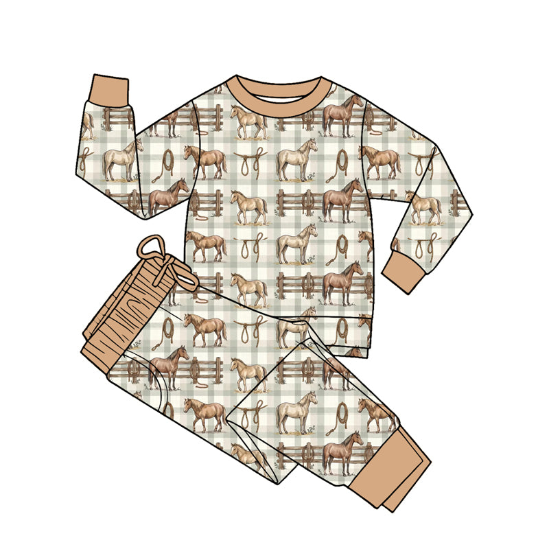 Western horse long sleeve top matching pants boy set outfit preorder