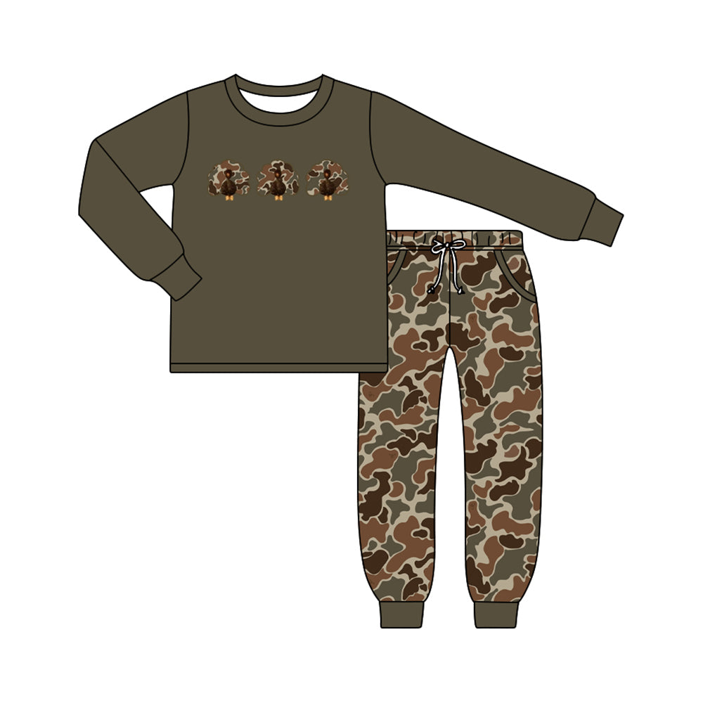 Thanksgiving camo turkey pumpkin long sleeve top matching legging boy outfit preorder