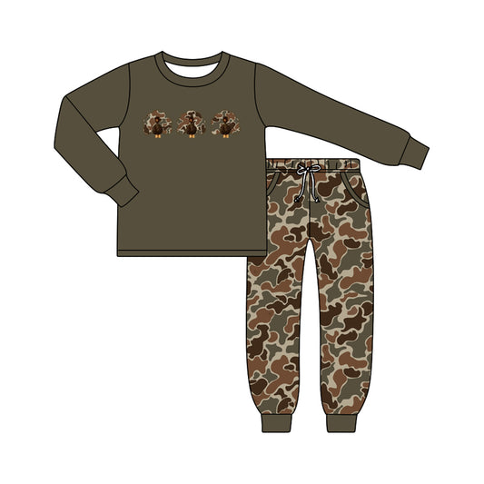 Thanksgiving camo turkey pumpkin long sleeve top matching legging boy outfit preorder