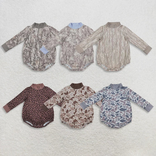 Toddle baby long sleeve grey camo print romper