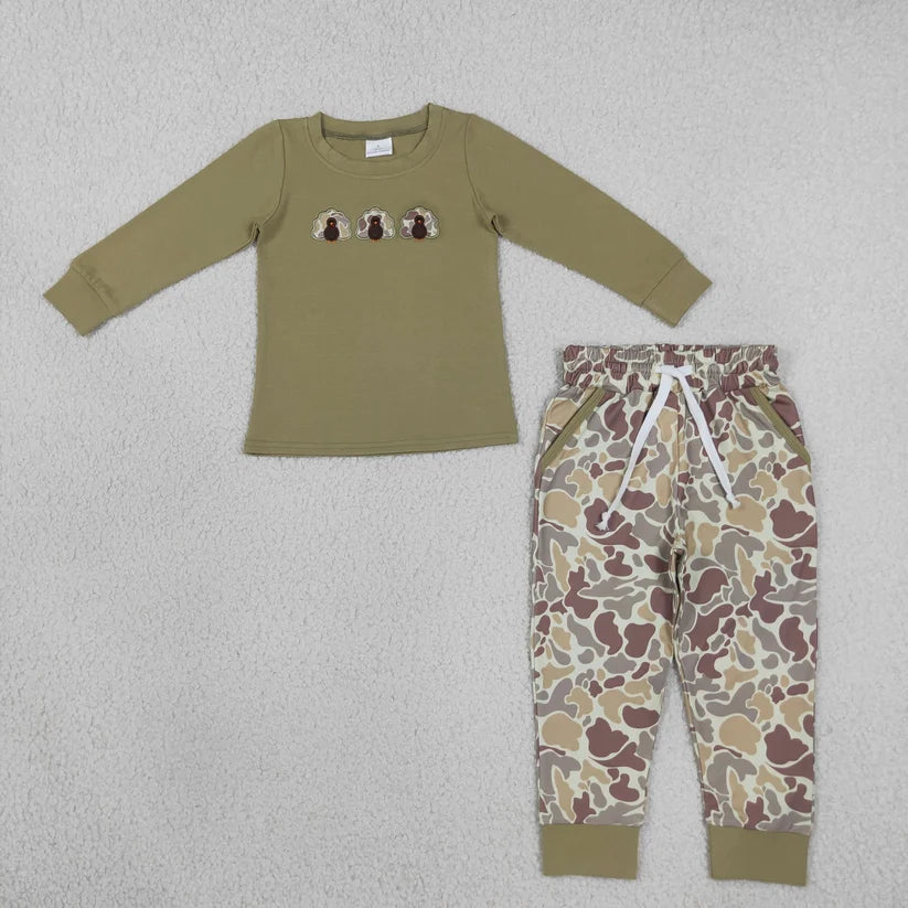 Thanksgiving camo turkey pumpkin long sleeve top matching legging boy outfit