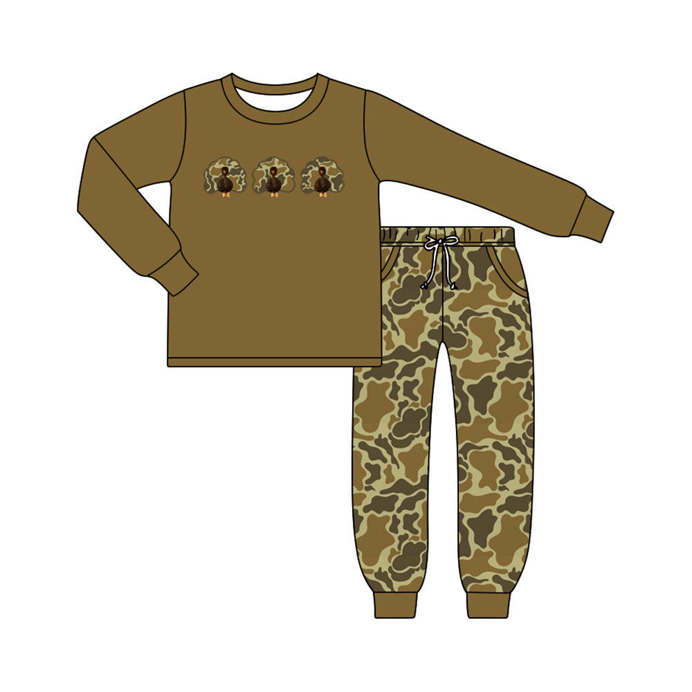 Thanksgiving camo turkey pumpkin long sleeve top matching legging boy outfit preorder